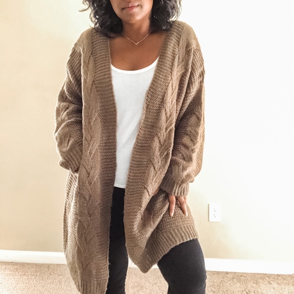 Sweaters - Taupe Olive Knit Oversized Open Sweater Cardigan